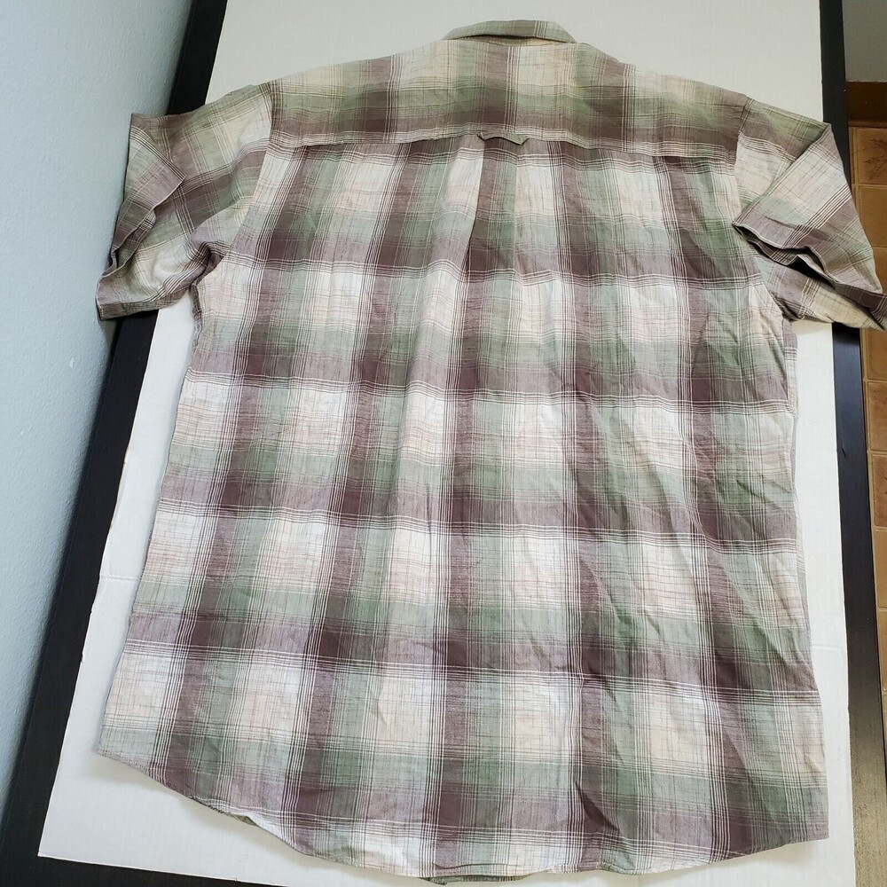 Pendleton 100% Cotton Button Up Shirt Size L Large Plaid Short Sleeve Brown Grn‎ - Picture 8 of 9
